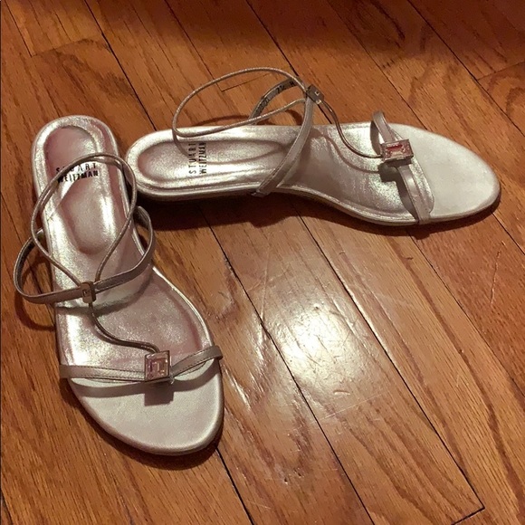 Stuart Weitzman Metallic Silver Jeweled Sandals - Picture 3 of 6